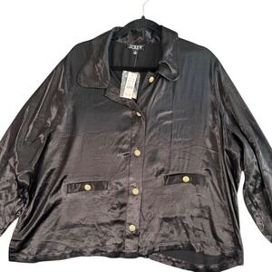 NWT J Crew‎ Womens 3X Black Satin Button Front Shirt Blouse Gold Buttons Luxury